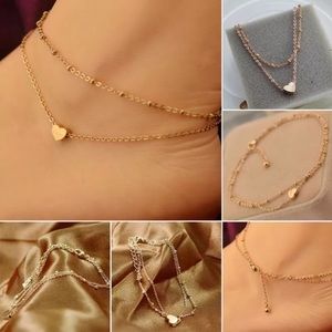 Sexy double layer gold heart ankle foot bracelet